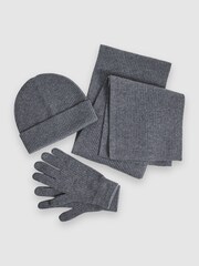 Reiss Charcoal Chesterfield Gs Merino Wool Hat, Scarf, and Gloves Set - Image 4 of 7