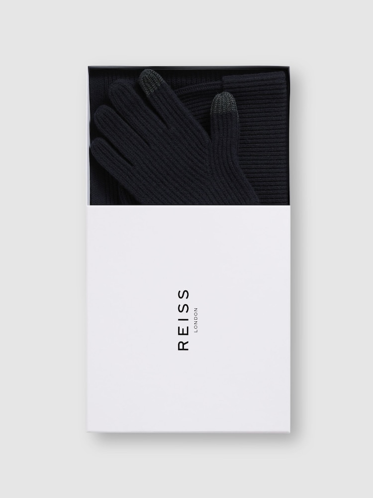 Reiss Navy Chesterfield Gs Merino Wool Hat, Scarf, and Gloves Set - Image 1 of 6