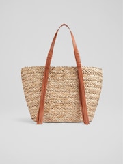 LK Bennett Tan Brown Leather Violetta Tassel Straw Bag - Image 2 of 5
