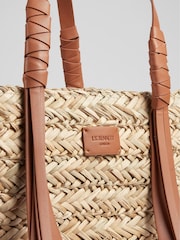LK Bennett Tan Brown Leather Violetta Tassel Straw Bag - Image 3 of 5