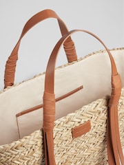 LK Bennett Tan Brown Leather Violetta Tassel Straw Bag - Image 4 of 5