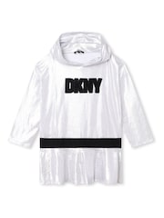 DKNY Silver Metallic Hooded Logo Dress - Image 1 of 3
