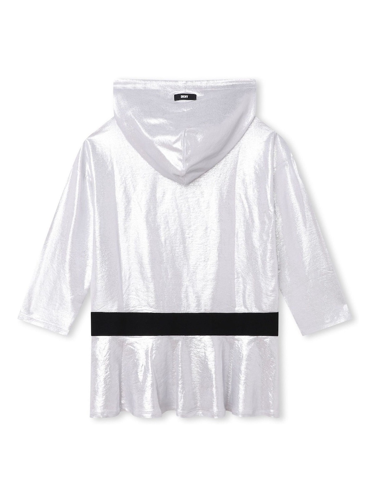 DKNY Silver Metallic Hooded Logo Dress - Image 2 of 3