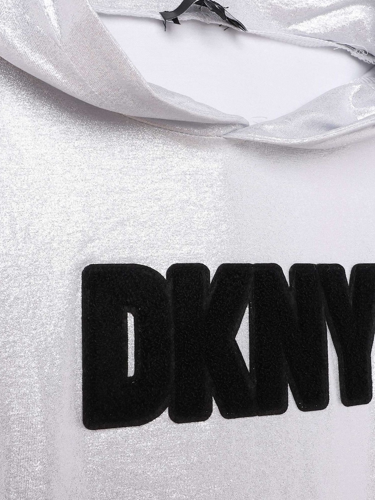 DKNY Silver Metallic Hooded Logo Dress - Image 3 of 3