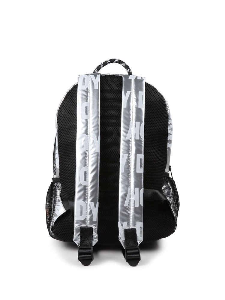 DKNY Silver Metallic Logo Backpack - Image 2 of 5 DKNY Silver Metallic Logo Backpack - Image 2 of 5