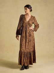 Joules Etta Tan Brown V Neck Dress - Image 1 of 8