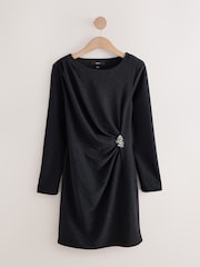 Black Long Sleeve Side Ruched Hardware Mini Dress - Image 6 of 8