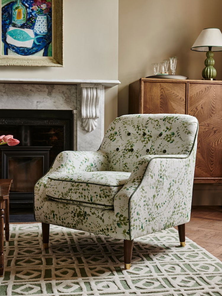 Nina Campbell Springtime Leaves Green Walton Accent Chair - Image 1 of 7
