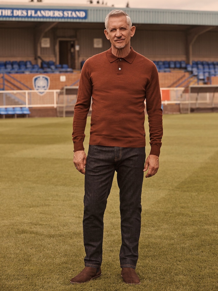 Brick Red Regular Signature Merino Long Sleeve Polo Shirt - Image 2 of 9