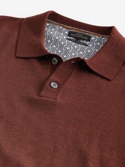 Brick Red Regular Signature Merino Long Sleeve Polo Shirt - Image 8 of 9