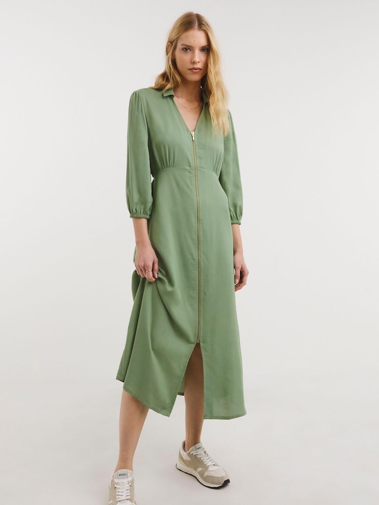 JD Williams Pistachio Zip Front Shirt Dress With Open Neck - Image 1 of 4