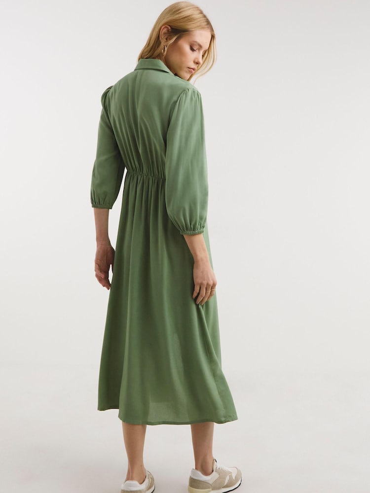 JD Williams Pistachio Zip Front Shirt Dress With Open Neck - Image 2 of 4