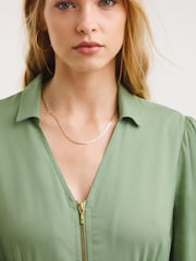 JD Williams Pistachio Zip Front Shirt Dress With Open Neck - Image 3 of 4