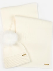 Barbour® International White Mallory Pom Knit Beanie Hat And Scarf Gift Set - Image 2 of 6