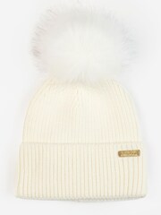 Barbour® International White Mallory Pom Knit Beanie Hat And Scarf Gift Set - Image 3 of 6