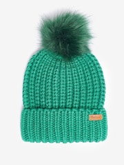 Barbour® Green Saltburn Cable Knit Pom Beanie Hat - Image 1 of 4