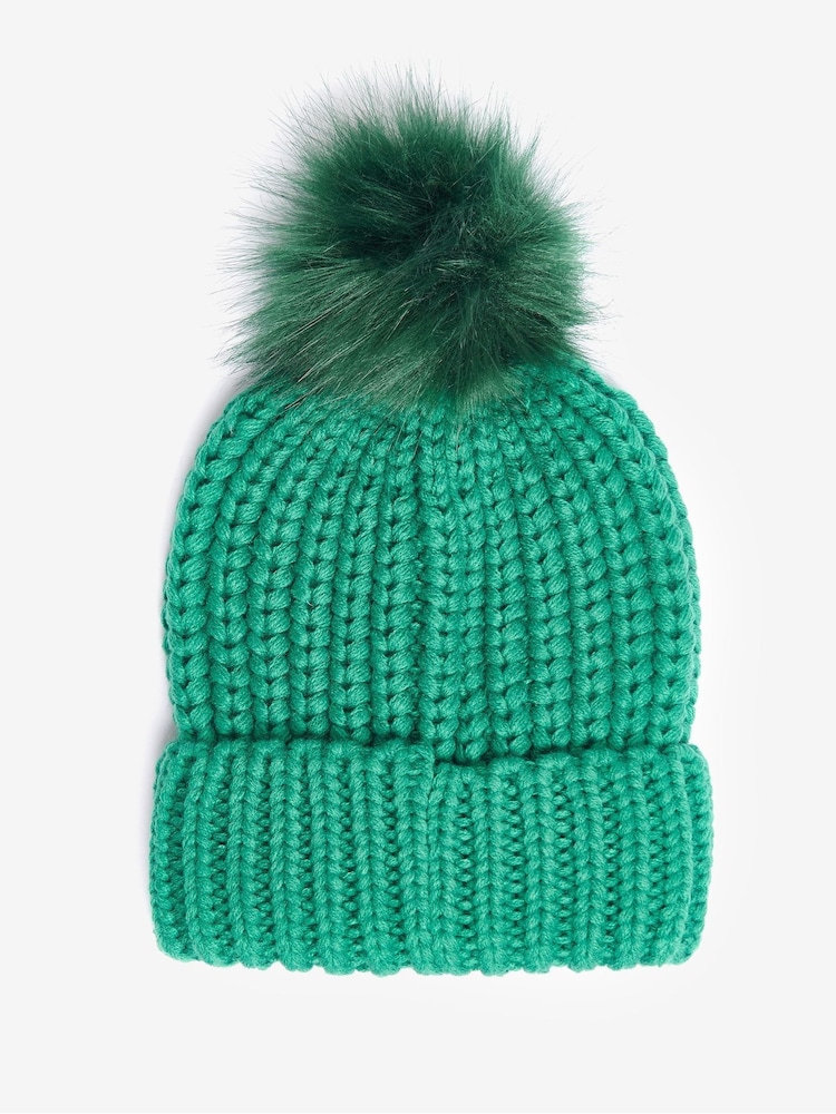 Barbour® Green Saltburn Cable Knit Pom Beanie Hat - Image 2 of 4