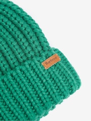Barbour® Green Saltburn Cable Knit Pom Beanie Hat - Image 3 of 4