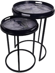 Laura Ashley Set of 2 Blue Belvedere Peacock Print Side Tables - Image 2 of 4
