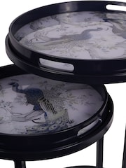 Laura Ashley Set of 2 Blue Belvedere Peacock Print Side Tables - Image 4 of 4