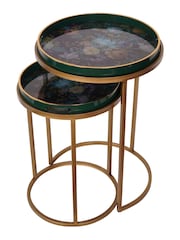 Laura Ashley Set of 2 Black Mathilde Floral Print Side Tables - Image 2 of 4