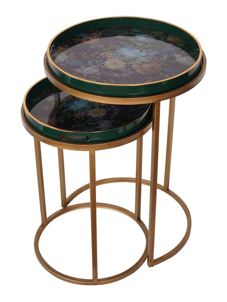 Laura Ashley Set of 2 Black Mathilde Floral Print Side Tables - Image 2 of 4