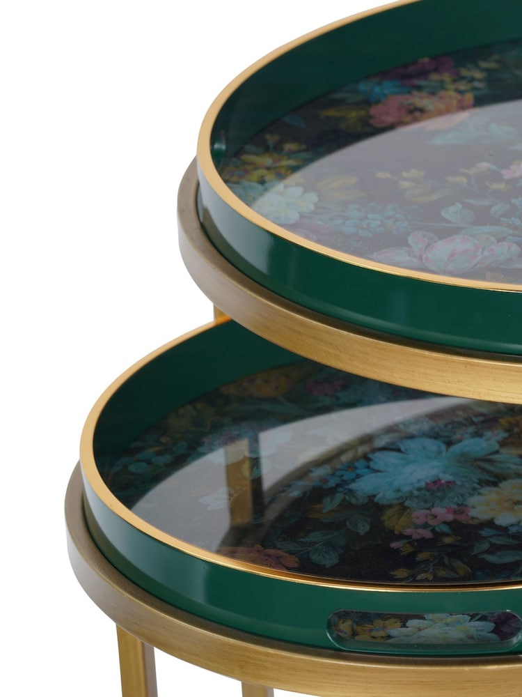 Laura Ashley Set of 2 Black Mathilde Floral Print Side Tables - Image 4 of 4