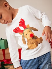 White Reindeer Long Sleeve Christmas T-Shirt (3mths-7yrs) - Image 1 of 3