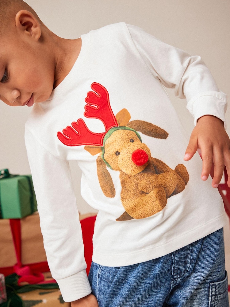 White Reindeer Long Sleeve Christmas T-Shirt (3mths-7yrs) - Image 1 of 3
