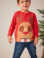 Red Reindeer Long Sleeve Christmas T-Shirt (3mths-7yrs) - Image 1 of 6