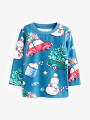 Blue All-Over Print Long Sleeve Christmas T-Shirt (3mths-7yrs) - Image 1 of 3