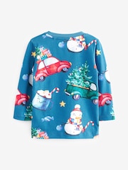 Blue All-Over Print Long Sleeve Christmas T-Shirt (3mths-7yrs) - Image 2 of 3