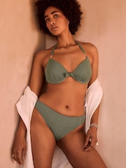 Mint Velvet Green Texture Lightly Padded Cupped Hardware Bikini Top - Image 1 of 3