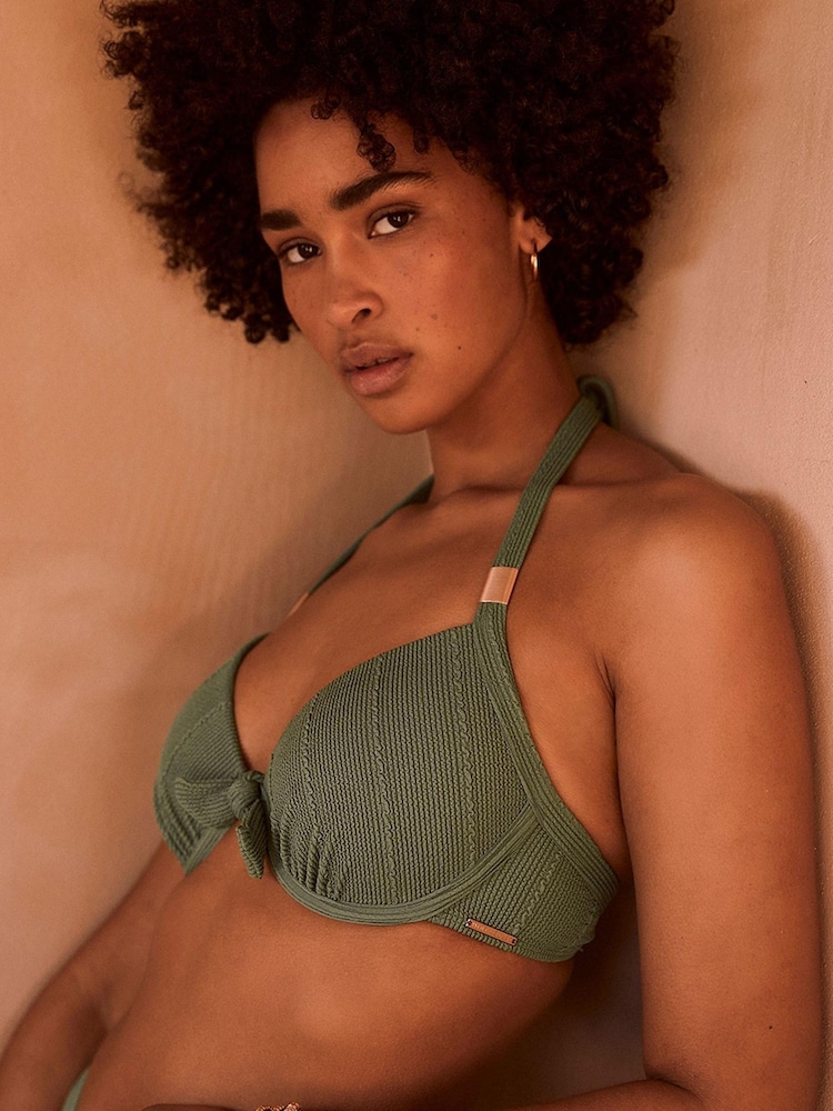 Mint Velvet Green Texture Lightly Padded Cupped Hardware Bikini Top - Image 2 of 3