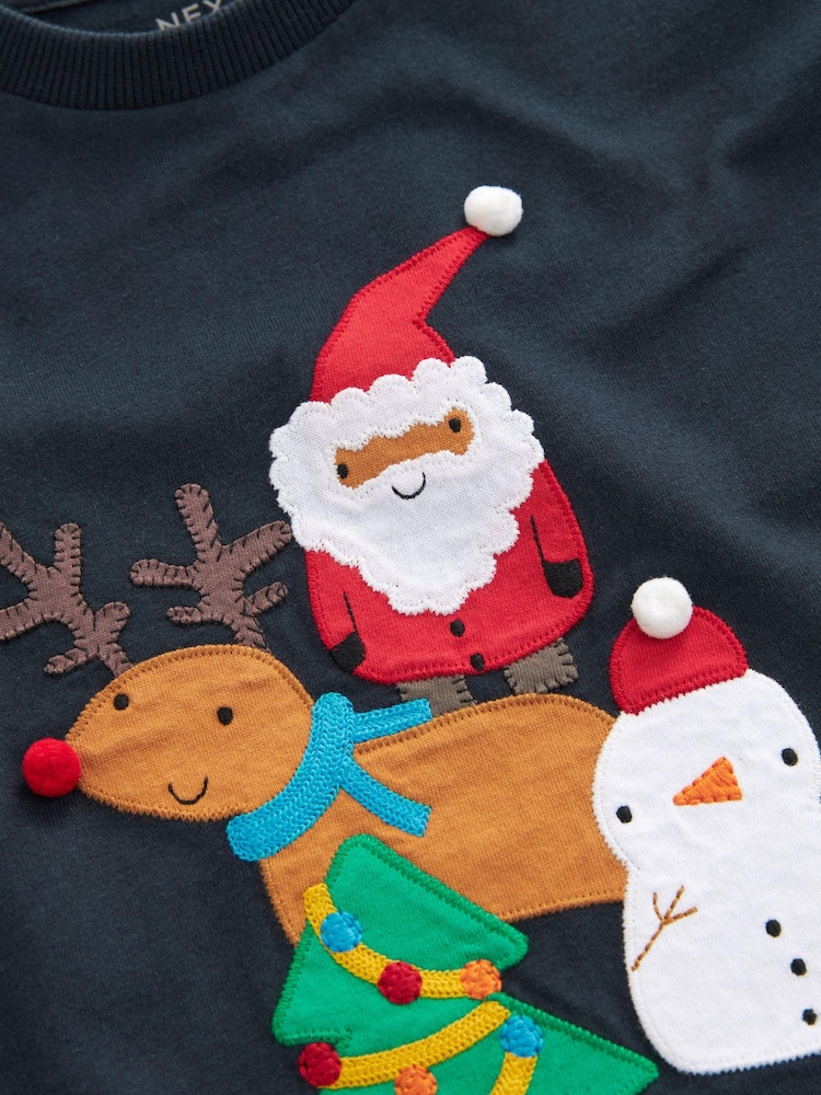 Navy Blue Santa Friends Long Sleeve Christmas T-Shirt (3mths-7yrs) - Image 3 of 3
