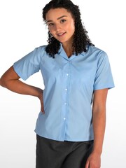 Trutex Girls 2 Pack Short Sleeve Non Iron Blue Revere School Shirts - Image 1 of 4
