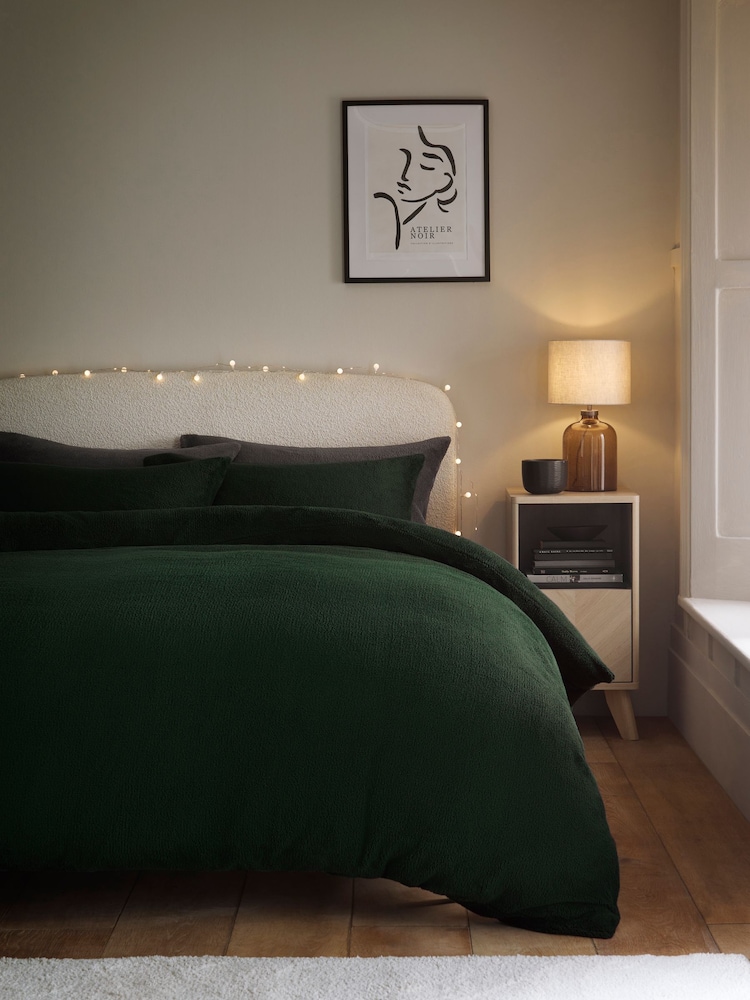 Green Teddy Borg Fleece Duvet Cover And Pillowcase Set - Image 1 of 5