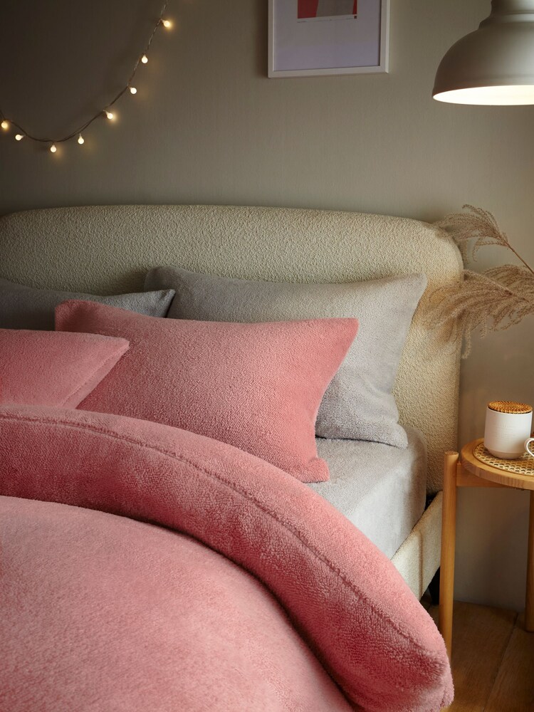 Pink Teddy Borg Fleece Duvet Cover And Pillowcase Set - Image 2 of 5