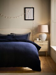 Navy Blue Teddy Borg Fleece Duvet Cover And Pillowcase Set - Image 1 of 5