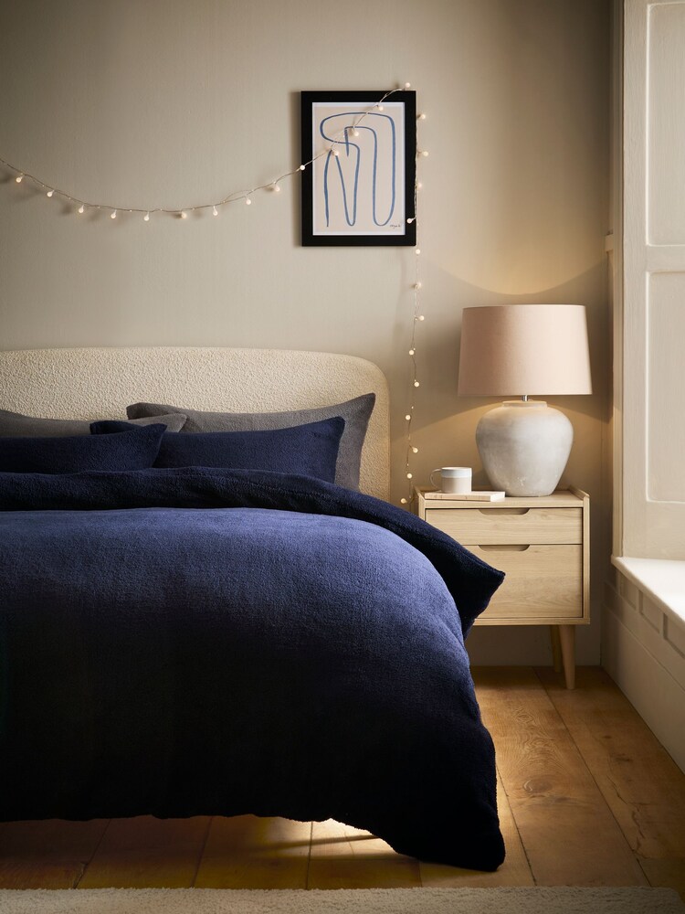 Navy Blue Teddy Borg Fleece Duvet Cover And Pillowcase Set - Image 1 of 5