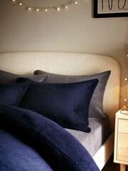 Navy Blue Teddy Borg Fleece Duvet Cover And Pillowcase Set - Image 2 of 5