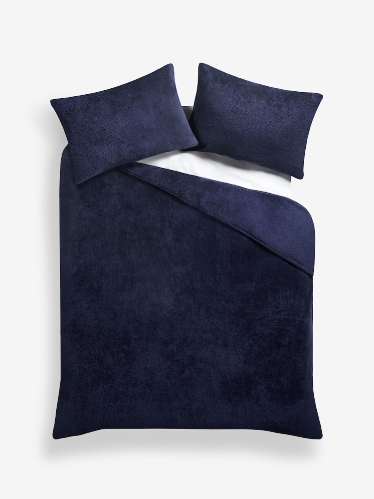 Navy Blue Teddy Borg Fleece Duvet Cover And Pillowcase Set - Image 4 of 5