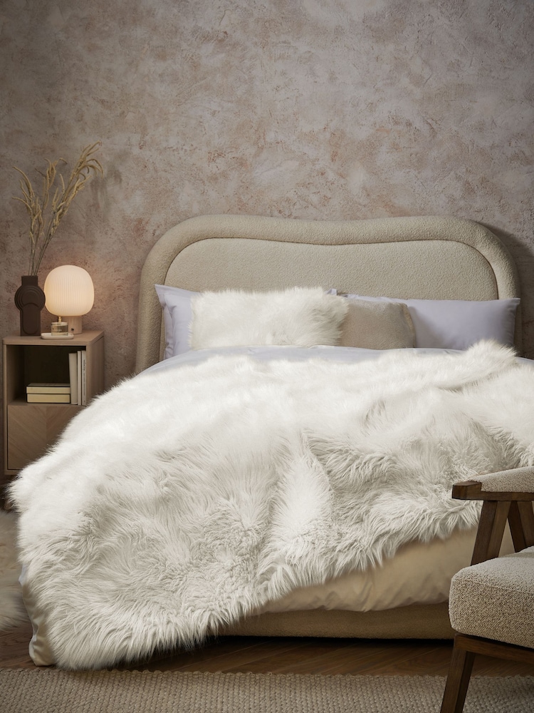 Ivory White Long Faux Fur Throw - Image 1 of 3