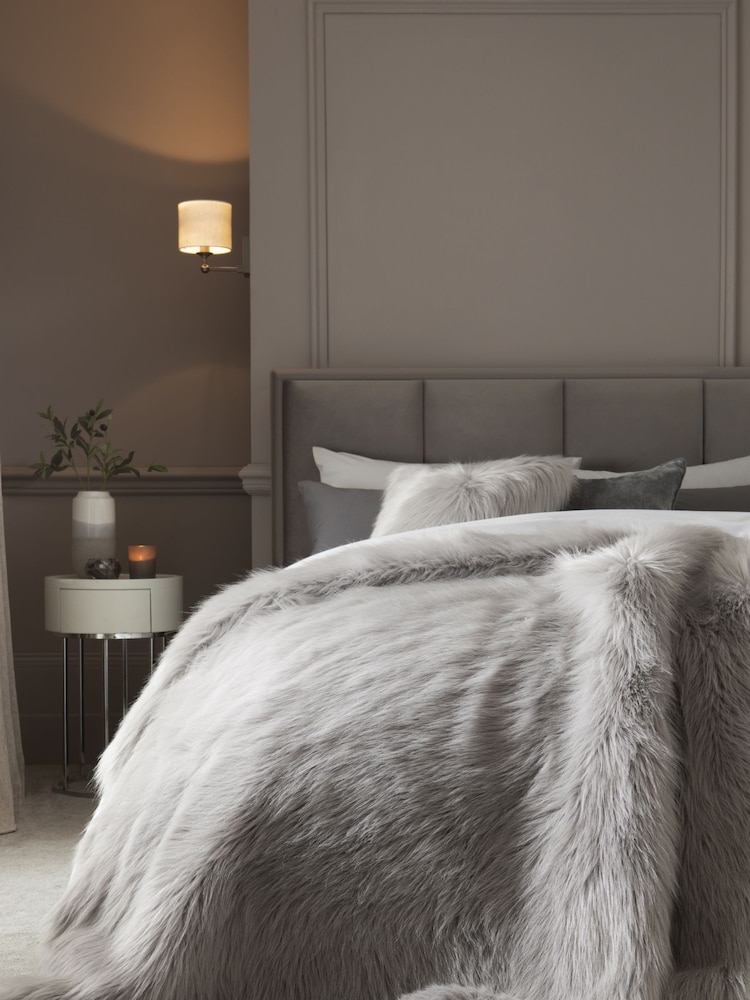Grey Long Faux Fur Throw - Image 1 of 4