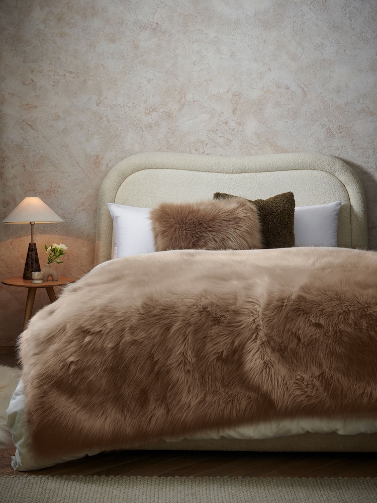 Mink Brown Long Faux Fur Throw - Image 1 of 3