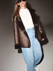 Brown Oversized Aviator Jacket - Image 2 of 6