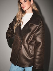 Brown Oversized Aviator Jacket - Image 3 of 6