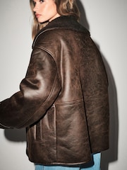 Brown Oversized Aviator Jacket - Image 4 of 6