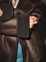 Brown Oversized Aviator Jacket - Image 5 of 6