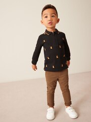 Черный "мишка" - Long Sleeve All Over Embroidered Polo Shirt (3mths-7yrs) - Изображение 2 из 7